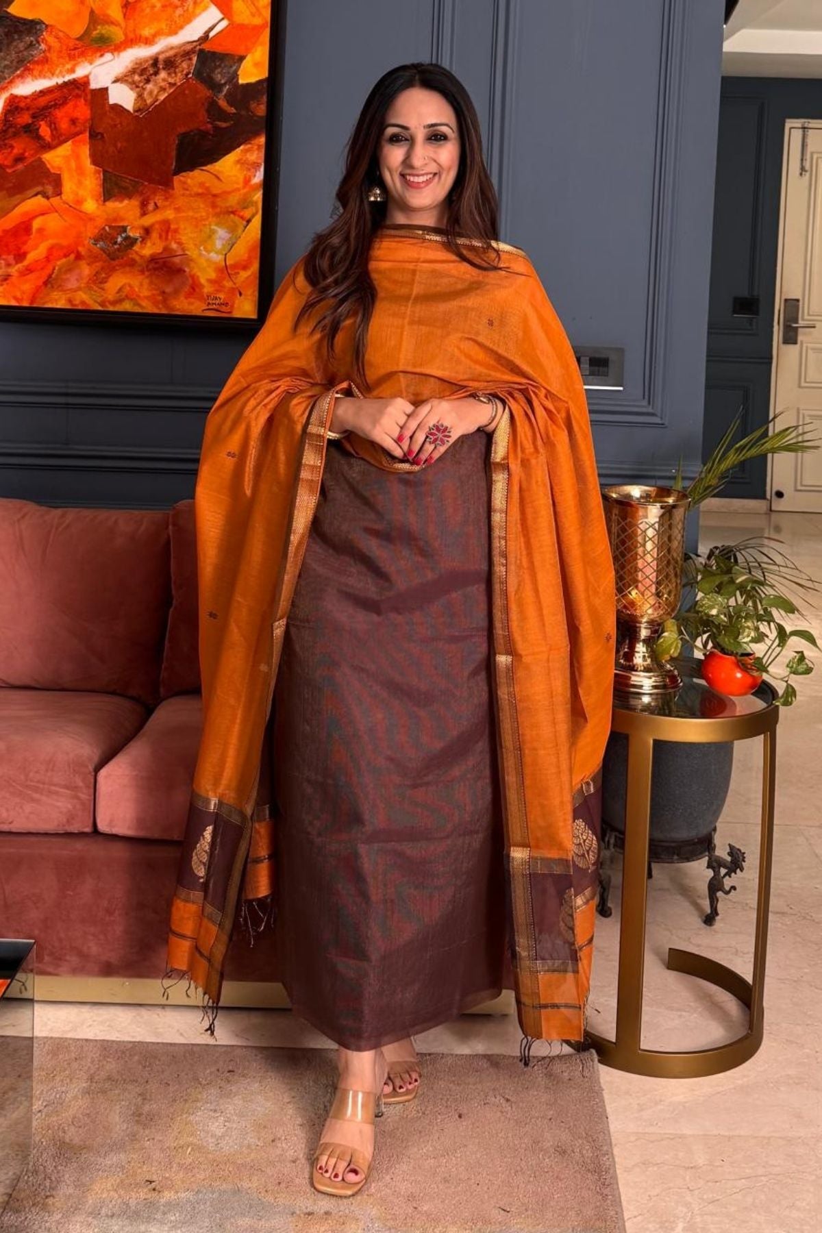 Handloom tissue Maheshwari silk kurta dupatta set